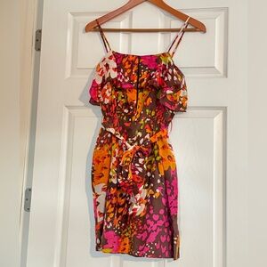 Charlie Jade Red and Orange Ruched Smocked Sundress